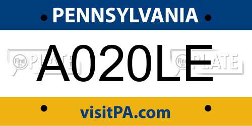 A020LE Pennsylvania License Plate