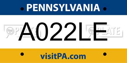 A022LE Pennsylvania License Plate