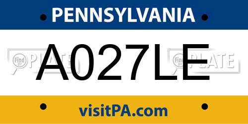 A027LE Pennsylvania License Plate