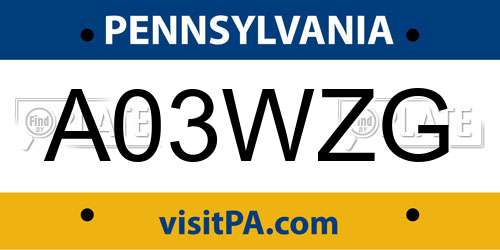 A03WZG Pennsylvania License Plate