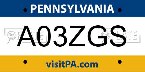 A03ZGS Pennsylvania License Plate
