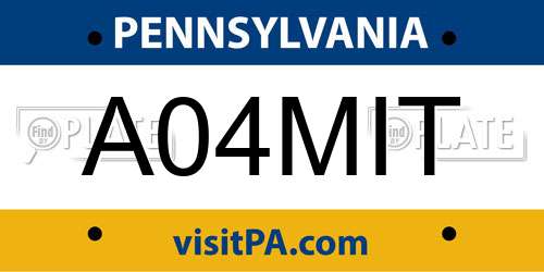 A04MIT Pennsylvania License Plate