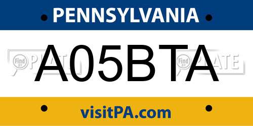 A05BTA Pennsylvania License Plate