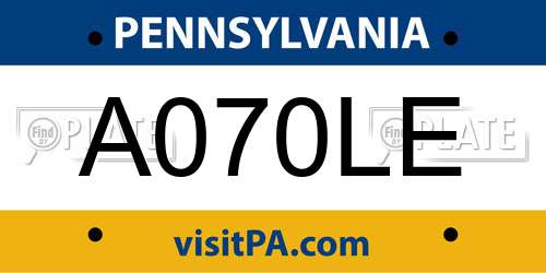 A070LE Pennsylvania License Plate