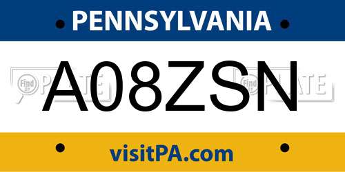 A08ZSN Pennsylvania License Plate