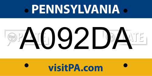 A092DA Pennsylvania License Plate