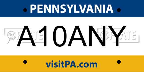 A10ANY Pennsylvania License Plate