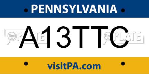 A13TTC Pennsylvania License Plate