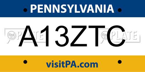 A13ZTC Pennsylvania License Plate