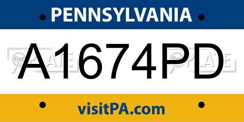 A1674PD Pennsylvania License Plate