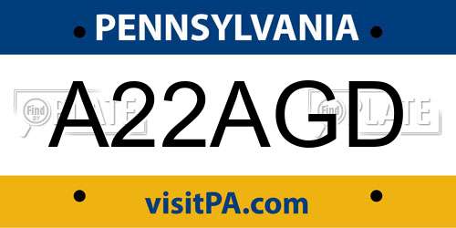 A22AGD Pennsylvania License Plate