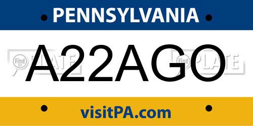 A22AGO Pennsylvania License Plate