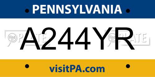 A244YR Pennsylvania License Plate