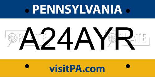 A24AYR Pennsylvania License Plate