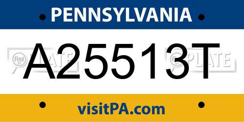 A25513T Pennsylvania License Plate