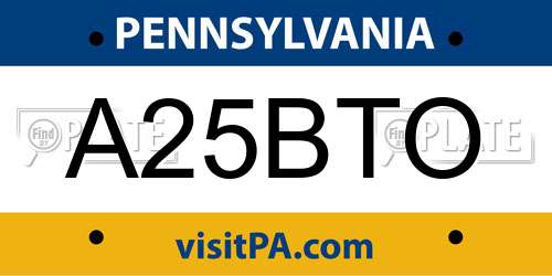 A25BTO Pennsylvania License Plate
