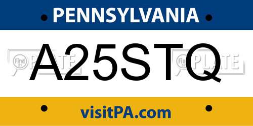 A25STQ Pennsylvania License Plate