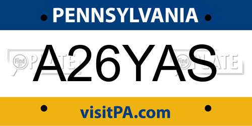 A26YAS Pennsylvania License Plate