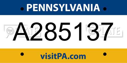 A285137 Pennsylvania License Plate
