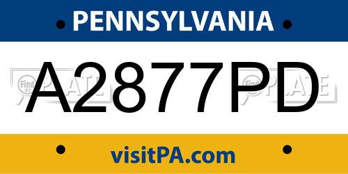 A2877PD Pennsylvania License Plate