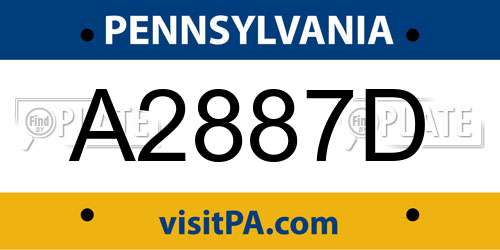 A2887D Pennsylvania License Plate