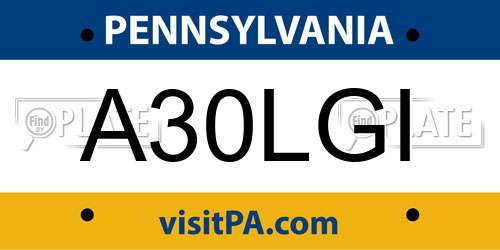 A30LGI Pennsylvania License Plate
