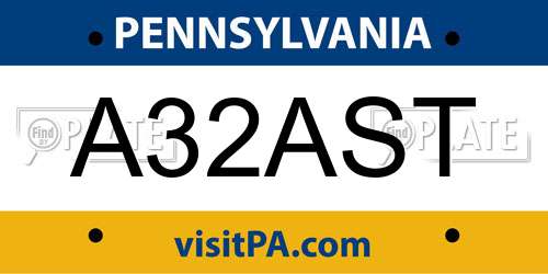 A32AST Pennsylvania License Plate