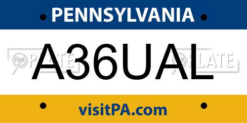 A36UAL Pennsylvania License Plate