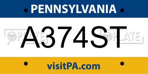 A374ST Pennsylvania License Plate