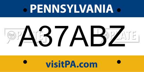 A37ABZ Pennsylvania License Plate