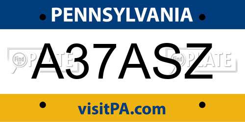 A37ASZ Pennsylvania License Plate