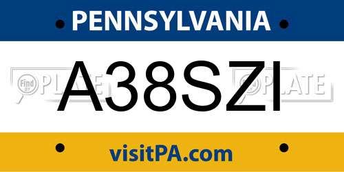 A38SZI Pennsylvania License Plate