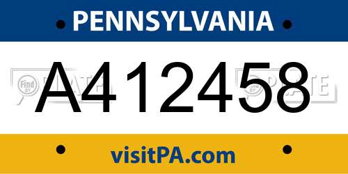 A412458 Pennsylvania License Plate