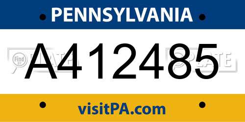 A412485 Pennsylvania License Plate
