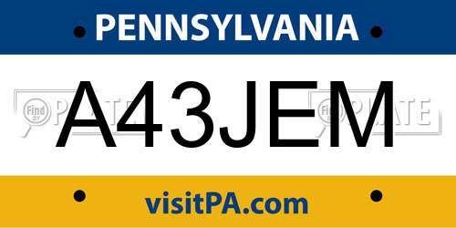 A43JEM Pennsylvania License Plate