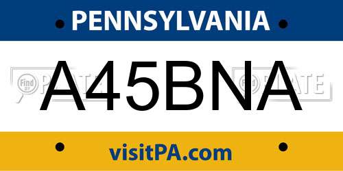 A45BNA Pennsylvania License Plate