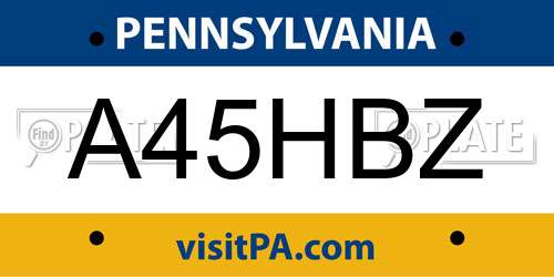 A45HBZ Pennsylvania License Plate