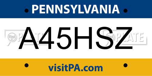 A45HSZ Pennsylvania License Plate