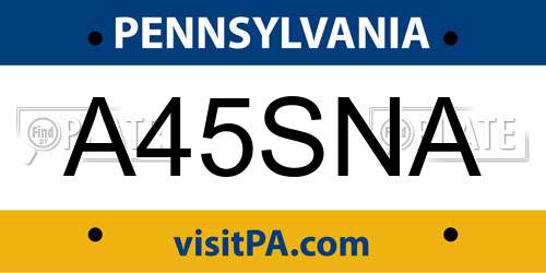 A45SNA Pennsylvania License Plate