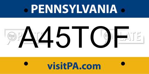 A45TOF Pennsylvania License Plate