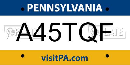 A45TQF Pennsylvania License Plate