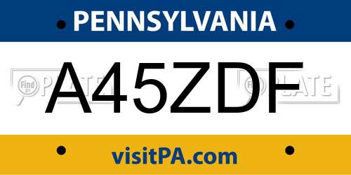 A45ZDF Pennsylvania License Plate