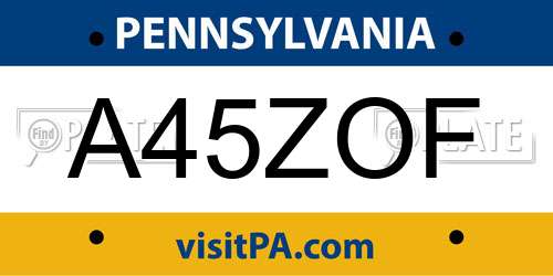 A45ZOF Pennsylvania License Plate