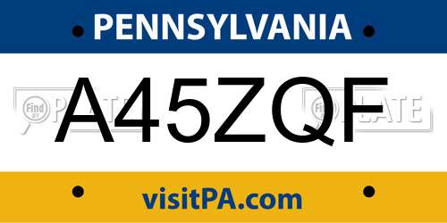 A45ZQF Pennsylvania License Plate