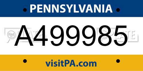 A499985 Pennsylvania License Plate