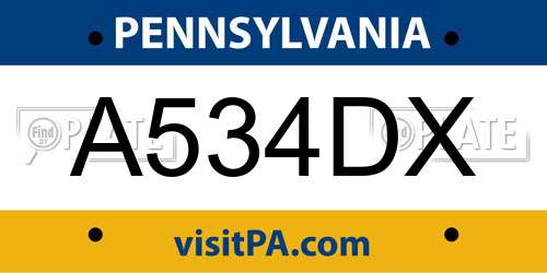 A534DX Pennsylvania License Plate