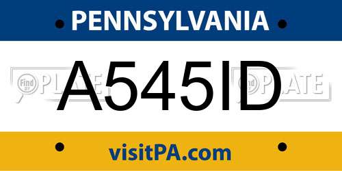 A545ID Pennsylvania License Plate