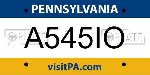A545IO Pennsylvania License Plate