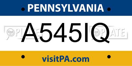 A545IQ Pennsylvania License Plate