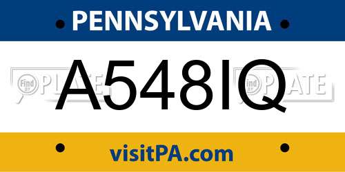 A548IQ Pennsylvania License Plate